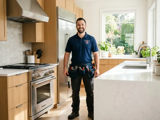 Appliance Repair Hero technician in a Belvedere Tiburon, CA kitchen after an appliance repair