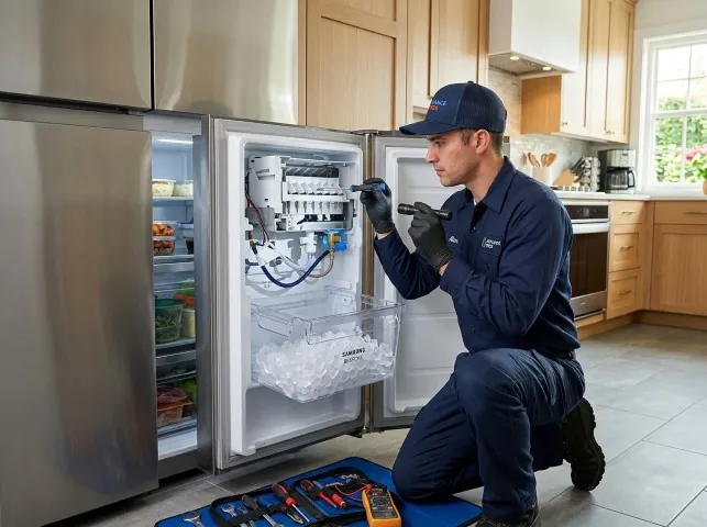 Appliance Repair Hero technician repairing a refrigerator ice maker in Belvedere Tiburon, CA